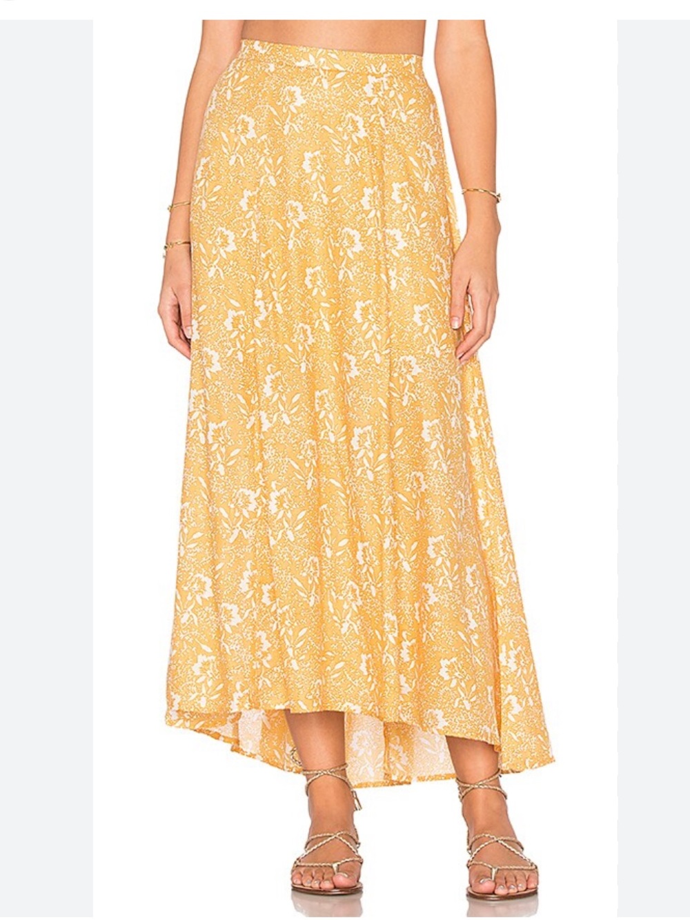 Amuse Society Revolve Women's Yellow Floral Hi-Low Maxi Skirt XS